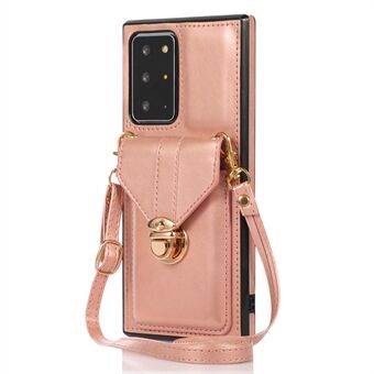 Back Case for Samsung Galaxy Note20 Ultra / Note20 Ultra 5G Card Holder PU Leather+TPU Phone Cover with Kickstand