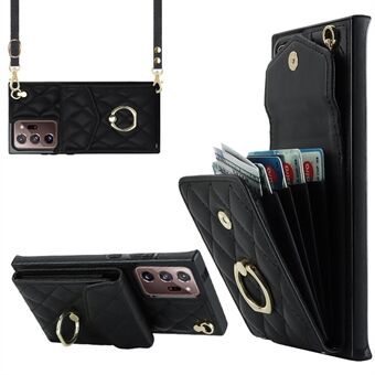 For Samsung Galaxy Note20 Ultra / Note20 Ultra 5G PU Leather+TPU Ring Kickstand Phone Case Multiple Card Slots RFID Blocking Cover