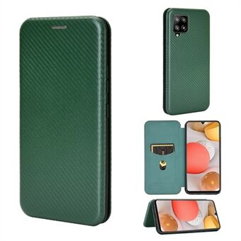 Carbon Fiber Texture Leather Auto-absorbed Phone Casing for Samsung Galaxy A42 5G