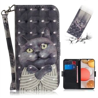 Pattern Printing PU Leather Phone Cover Case with Wrist Strap for Samsung Galaxy A42 5G