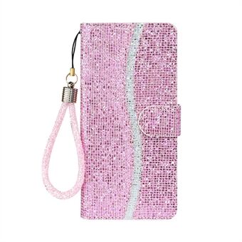 Glittery Powder Splicing Wallet Stand Leather Phone Case Cover for Samsung Galaxy A42 5G