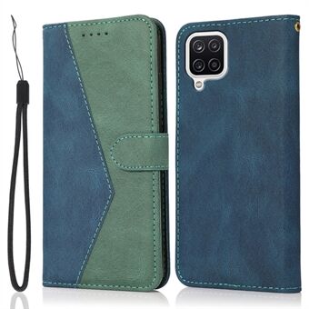 All-round Protection Splicing Color Leather Phone Case Wallet Stand Shell with Strap for Samsung Galaxy A42 5G