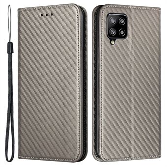 Phone Covering Hand Strap Design Carbon Fiber Texture Stand Wallet Design Auto-absorbed Leather Case for Samsung Galaxy A42 5G