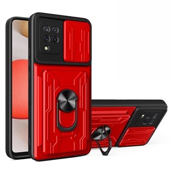 Card Holder PC + TPU Impact-Resistant Slide Lens Protection Case with Car Mount Kickstand for Samsung Galaxy A42 5G