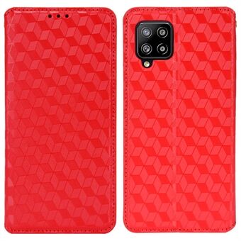 3D Rhombus Pattern Imprinted Drop Protection Phone Case Magnetic Auto Closing PU Leather Protective Cover with Stand Wallet for Samsung Galaxy A42 5G/M42 5G