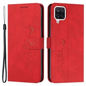 Stand Wallet Skin-touch Phone Case for Samsung Galaxy A42 5G, Heart Shape Imprinted PU Leather + TPU All-round Cover