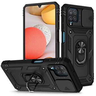 For Samsung Galaxy A42 5G Phone Cover Ring Kickstand Multiple Protection Mobile Phone Case Card Holder with Sliding Camera Lid