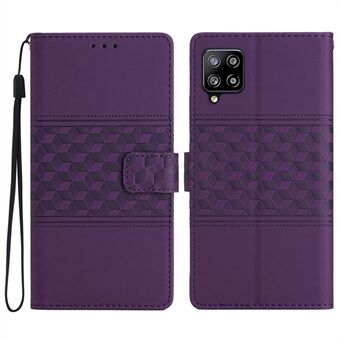 For Samsung Galaxy A42 5G PU Leather Flip Wallet Cover Skin-touch Feeling Retro Imprinted Pattern Stand Wear-resistant Phone Case with Strap