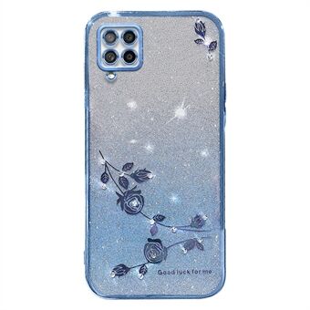 For Samsung Galaxy A42 5G / M42 5G Gradient Glitter Powder TPU Cover Rhinestone Decor Flower Pattern Anti-drop Protective Case