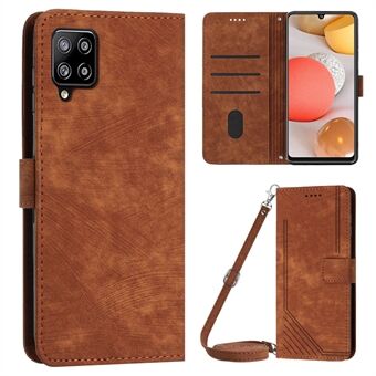 For Samsung Galaxy A42 5G / M42 5G Imprinted Lines Stand Phone Cover Wallet Case PU Leather Flip Shell