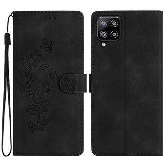 For Samsung Galaxy A42 5G Wallet Phone Case Flower Imprint Stand Anti-drop Cover