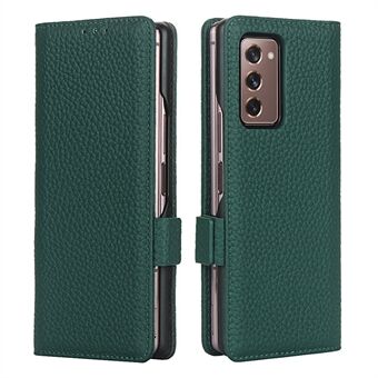 Litchi Texture Genuine Leather Wallet Phone Magnetic Protective Cover for Samsung Galaxy Z Fold2 5G