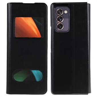 For Samsung Galaxy Z Fold2 5G Dual View Window Flip Cover Litchi Texture PU Leather Anti-Scratch Folding Phone Case