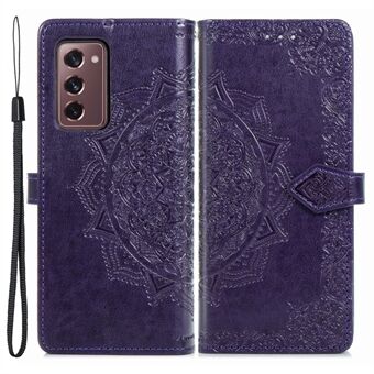 For Samsung Galaxy Z Fold2 5G Mandala Pattern Embossed PU Leather Wallet Folio Case Stand Shockproof Protection Cover with Strap