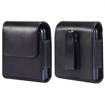 Genuine Leather Waist Folding Phone Bag for Huawei P50 Pocket/Samsung Galaxy Z Flip3 5G/Z Flip 5G/Z Flip, Belt Clip Magnetic Flip Phone Case