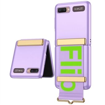 GKK for Samsung Galaxy Z Flip 5G Electroplating Hardwear Pattern Printed Wrist Band Leather Coated PC Ultra-slim Phone Case