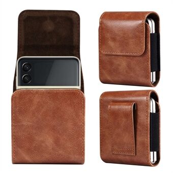 For Samsung Galaxy Z Flip/Z Flip 5G/Z Flip3 5G/Huawei P50 Pocket Belt Waist Bag Microfiber Leather Vertical Flip Cellphone Belt Loop Holster Case