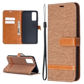 Color Splicing Jeans Cloth Skin Wallet Leather Phone Cover Case for Samsung Galaxy S20 FE 4G/FE 5G/S20 Lite/S20 FE 2022