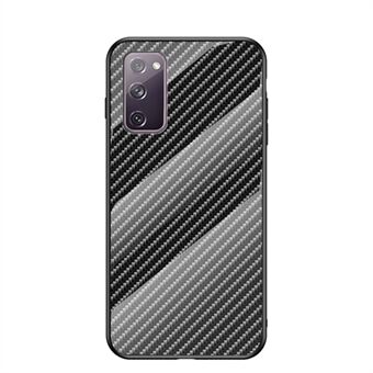 Carbon Fiber Texture Tempered Glass + PC + TPU Hybrid Case for Samsung Galaxy S20 FE 5G/Fan Edition 5G/S20 FE/Fan Edition/S20 Lite/S20 FE 2022 - Black