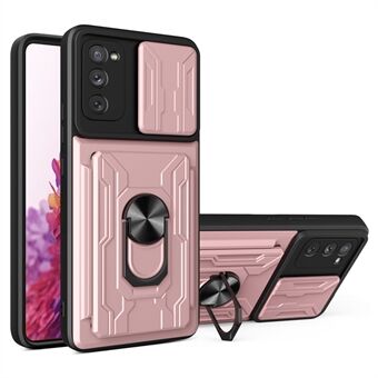 Card Holder Design Slide Camera Protection Shockproof PC + TPU Phone Case with Ring Kickstand for Samsung Galaxy S20 FE 2022/S20 FE/S20 FE 5G/S20 Lite