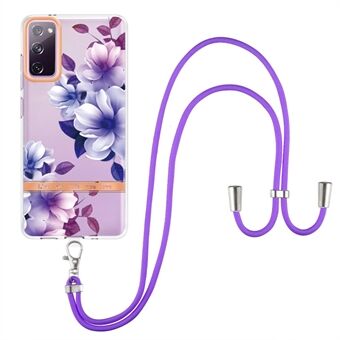 For Samsung Galaxy S20 FE 2022/S20 FE/S20 FE 5G/S20 Lite/S20 Fan Edition/S20 Fan Edition 5G YB IMD-9 Series Flower Pattern TPU Case Lanyard IMD IML Electroplating Phone Cover