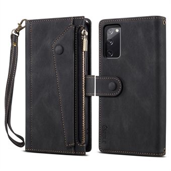 ESEBLE For Samsung Galaxy S20 FE 5G Anti-scratch Cell Phone Cover Zipper Pocket Wallet Stand Shockproof Phone Case Bag with Wrist Strap