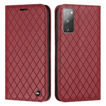 For Samsung Galaxy S20 FE 4G / FE 5G / S20 Lite / S20 FE 2022 Rhombus Embossing Litchi Texture RFID Blocking Phone Case PU Leather Stand Wallet Cover