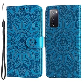 For Samsung Galaxy S20 FE / S20 FE 5G / S20 Lite Sunflower Imprinted PU Leather Case Stand Magnetic Clasp Wallet Phone Cover with Strap