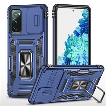 Armor Series for Samsung Galaxy S20 FE 4G / 5G / S20 FE 2022 / S20 Lite Kickstand Design Shockproof Phone Case PC + TPU Protective Back Cover with Slide Camera Cover