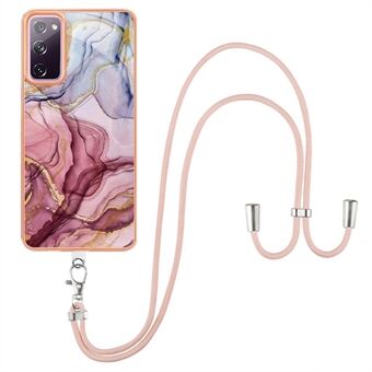 For Samsung Galaxy S20 FE / FE 5G / FE 2022 / S20 Lite IMD Case YB IMD Series-18 Style E Electroplating Marble Pattern 2.0mm TPU Phone Cover with Lanyard