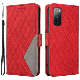 For Samsung Galaxy S20 FE / S20 FE 5G / S20 FE 2022 / S20 Lite Color Splicing Leather Case Rhombus Imprinted Wallet Stand Phone Cover