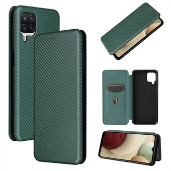 Auto-absorbed Carbon Fiber Leather Case with Card Holder and Ring Strap for Samsung Galaxy A12/M12