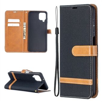 Case for Samsung Galaxy A12 Color Splicing Jeans Cloth Skin Wallet Leather Phone Cover