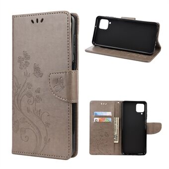 Leather Wallet Butterfly Flower Imprinting Case with Stand for Samsung Galaxy A12