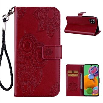 Imprint Flower Owl Pattern Stand Phone Leather Wallet Cover for Samsung Galaxy A12