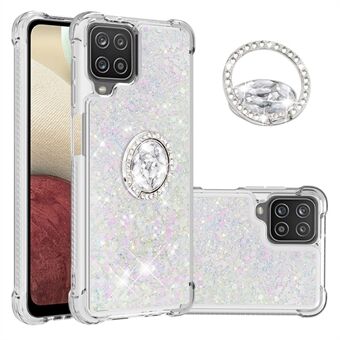 Glitter Sequins Quicksand Shock-Absorbed TPU Phone Protective Shell with Ring Kickstand for Samsung Galaxy A12/M12