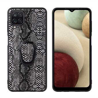 PU Leather Coated TPU Design Ring-Shape Kickstand Design Phone Cover Shell for Samsung Galaxy A12