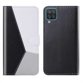 Wallet Stand Design Three-color Splicing Leather Cover for Samsung Galaxy A12