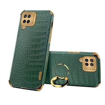 Electroplating Crocodile Texture PU Leather Design Precise Cutout TPU Phone Cover with Ring Holder for Samsung Galaxy A12