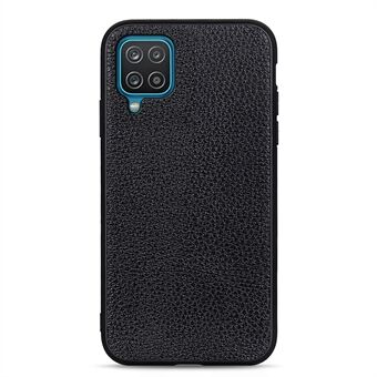 Litchi Texture Genuine Leather Coated PC Phone Back Case Shell for Samsung Galaxy A12