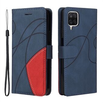 Bi-color Splicing Design PU Leather Stand Flip Phone Case Wallet Cover with Handy Strap for Samsung Galaxy A12 5G