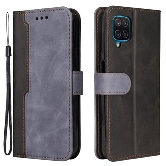 Bi-color Splicing Design PU Leather Wallet Stand Phone Case Protector with Wrist Strap for Samsung Galaxy A12/M12/F12