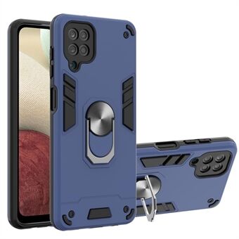 Military Grade Soft TPU + PC Material Hybrid Dual Layer Defender Case with Metal Rotating Ring Holder Kickstand for Samsung Galaxy A12