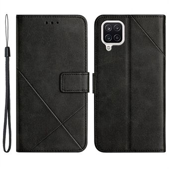 Solid Color Well-protected Wallet Stand Design PU Leather Phone Cover with Strap for Samsung Galaxy A12