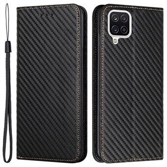 All-round Protection Carbon Fiber Texture Auto-absorbed Leather Phone Cover Case for Samsung Galaxy A12