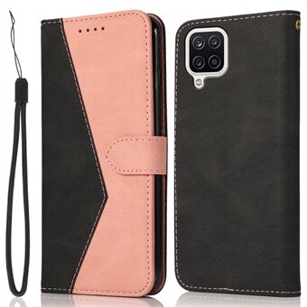 Bi-color Splicing Leather Shell Stand Wallet Mobile Phone Case for Samsung Galaxy A12