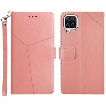 All-round Protection Imprinting Y-shaped Line Leather Phone Case Cover with Stand Wallet for Samsung Galaxy A12