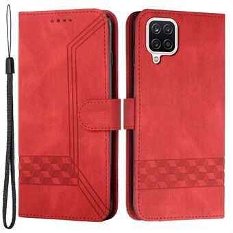 YX 0010 Imprinted Rhombus and Lines Flip Phone Case Skin-touch Feel Leather Phone Cover for Samsung Galaxy A12