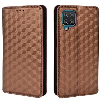 3D Rhombus Imprinting Stylish Well-protected Leather Phone Case Stand Wallet Cover for Samsung Galaxy A12/A12 Nacho