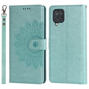 For Samsung Galaxy A12 5G R61 Texture Felled Seam PU Leather + TPU Stand Phone Case Pattern Imprinted Wallet Cover